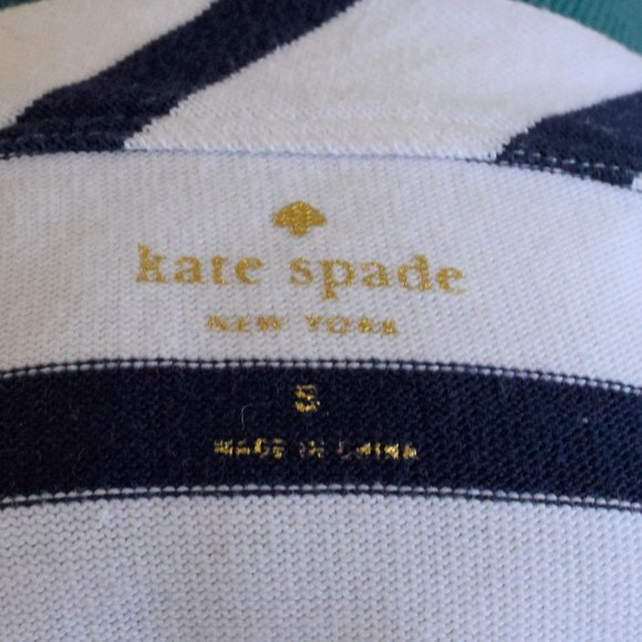 Kate Spade White and Blue Striped Tropez Top Bow 3/4 Sleeve - Picture 8 of 9